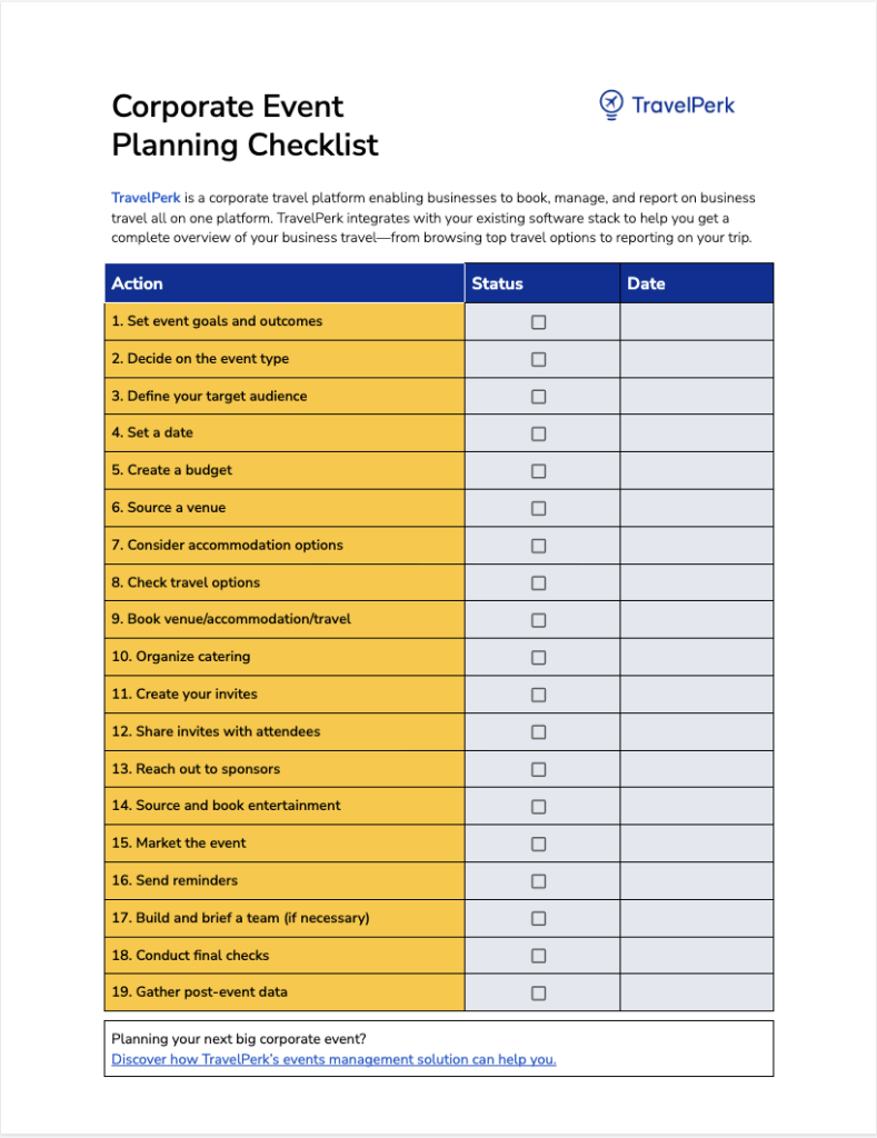 Checklist organisation événement d'entreprise planning